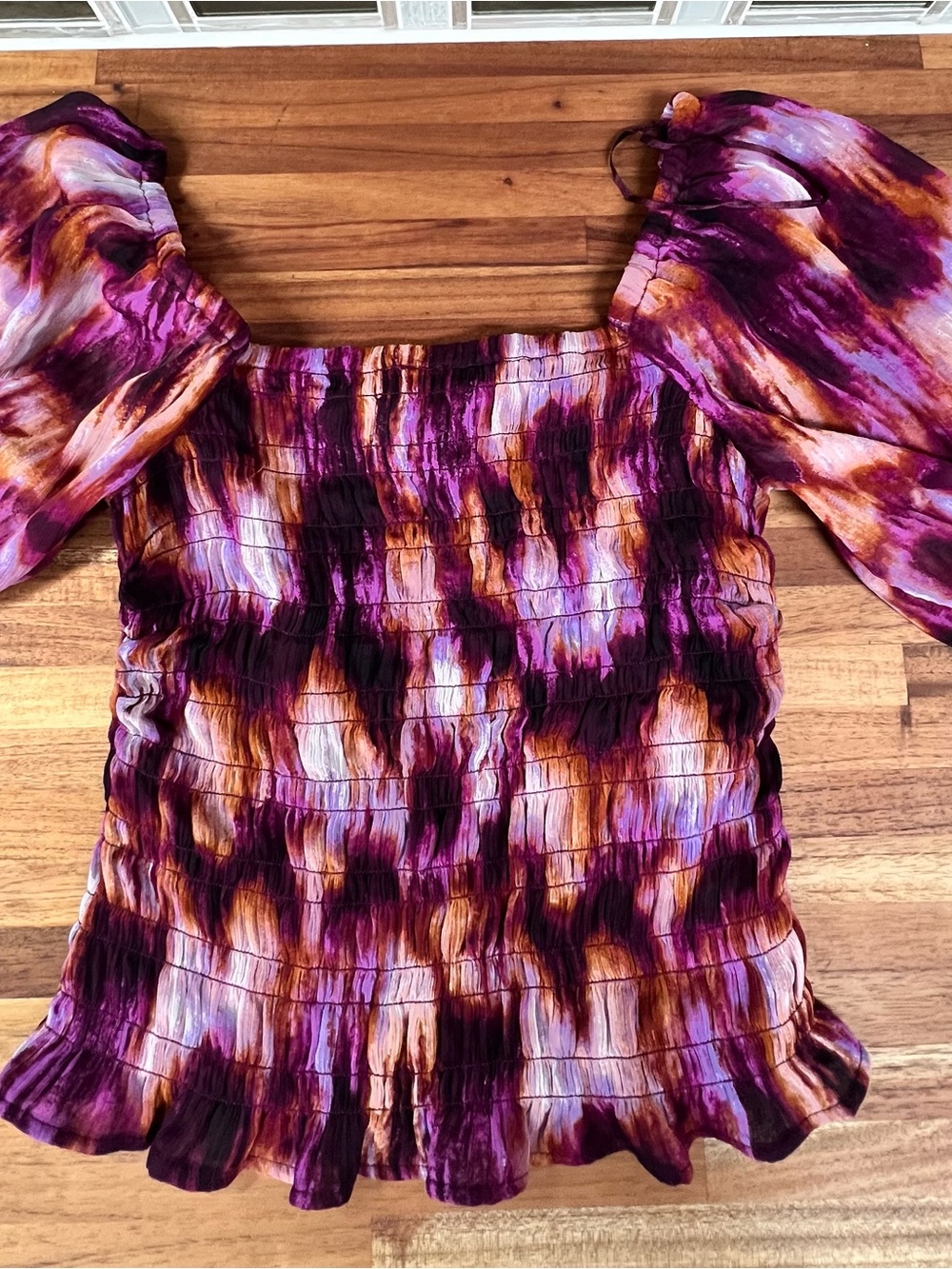 Old Navy Purple and Brown Smocked Off-Shoulder Blouse